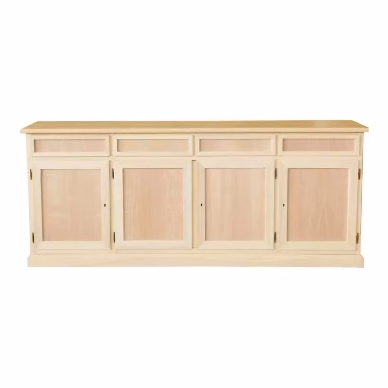 Madia credenza in legno di pino grezzo con 4 ante Mobili 2G L/P/H: 205 x 40 x 86 cm