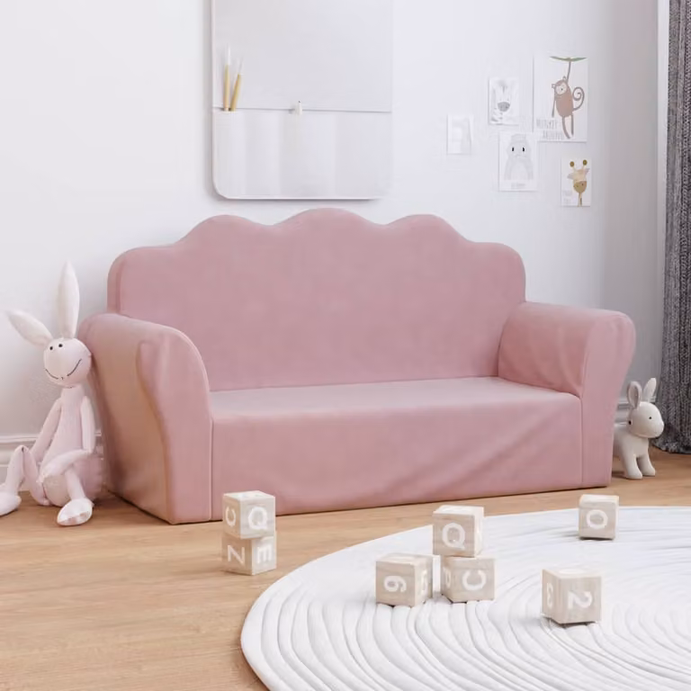 Divano per bambini a 2 posti vidaXL in morbido peluche rosa L: 94 cm, P: 48 cm, H: 34 cm