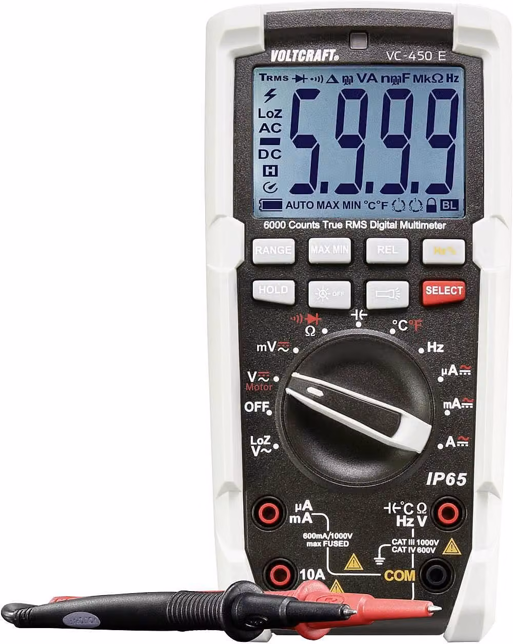 VOLTCRAFT VC-450 E Multimetro portatile digitale Protetto da getto d'acqua (IP65) CAT III 1000 V, CAT IV 600 V Display (conteggi):