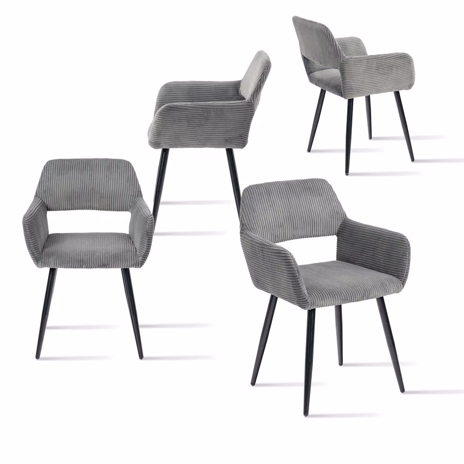 Meubles Cosy Set di 4 poltrone da sala da pranzo in stile scandinavo in velluto a coste grigio – CROMWELL