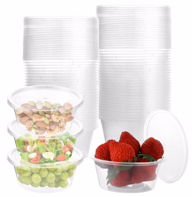 Set di 100 contenitori rotondi con coperchio, capacità 200 ml