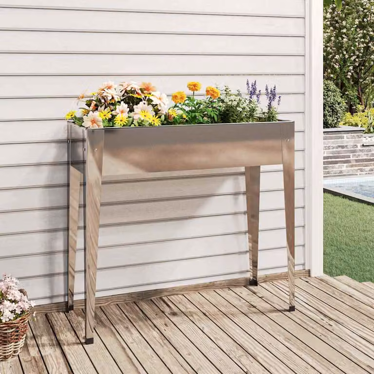 Fioriera da giardino vidaXL in acciaio zincato color argento L: 100,5 cm, P: 40,5 cm, H: 90 cm
