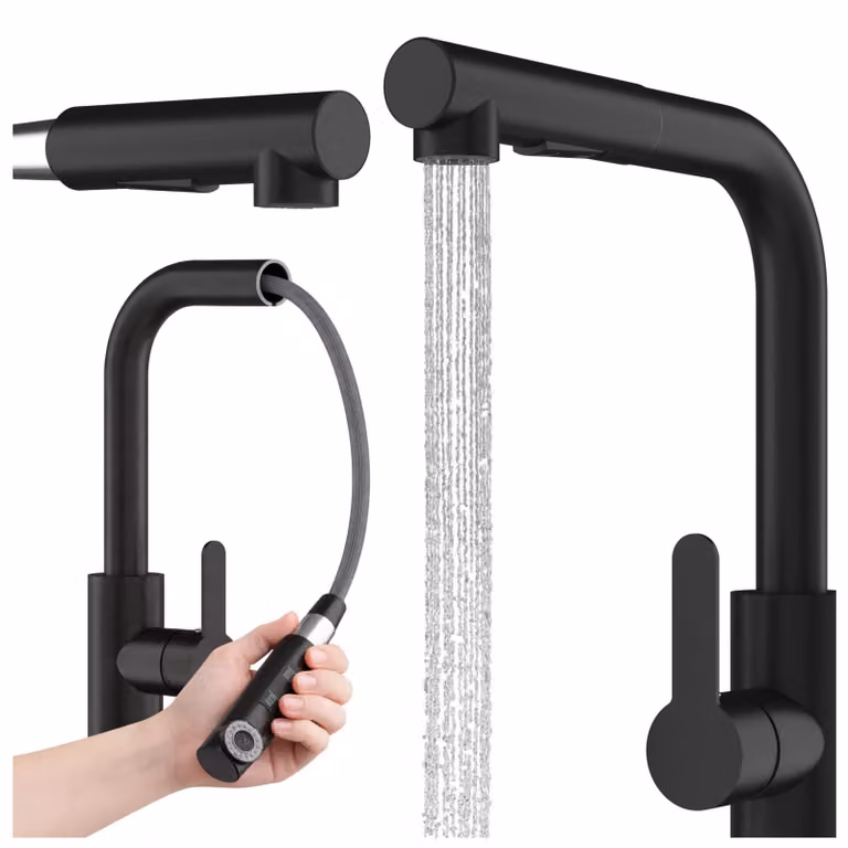 Granitan - Rubinetto da cucina - Rubinetto per lavello - Bocca estraibile - Orientabile a 360° - Nero - EBRO