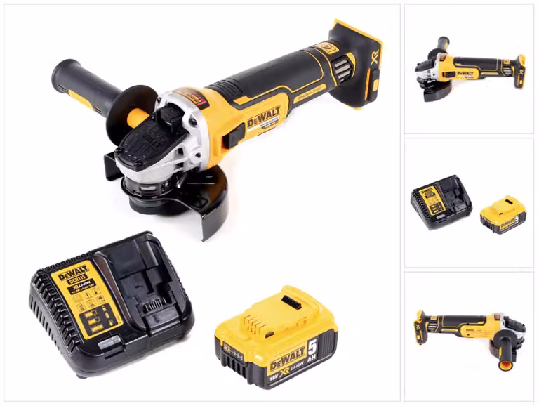 Smerigliatrice angolare a batteria DeWalt DCG 405 P1 18V 125mm brushless + 1x batteria ricaricabile 5.0Ah + caricabatterie