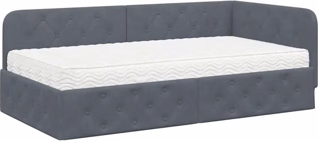 Letto singolo | Letto per adulti | Cornice del letto ad angolo Grigio scuro 90 x 200 cm Velluto
