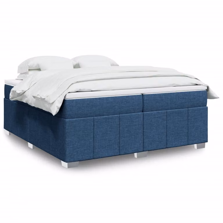 vidaXL Giroletto a Molle con Materasso Ibrido in Tessuto Blu e Bianco, L/P: 200 x 200 cm