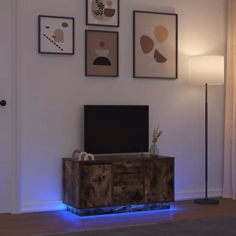 Mobile Porta TV vidaXL con Luci LED in Rovere Fumo, L: 100 cm, P: 41 cm, H: 50 cm