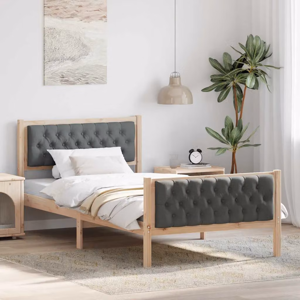 Struttura del letto in pino massello vidaXL, Grigio e Marrone, L/P: 100 x 200 cm – 1