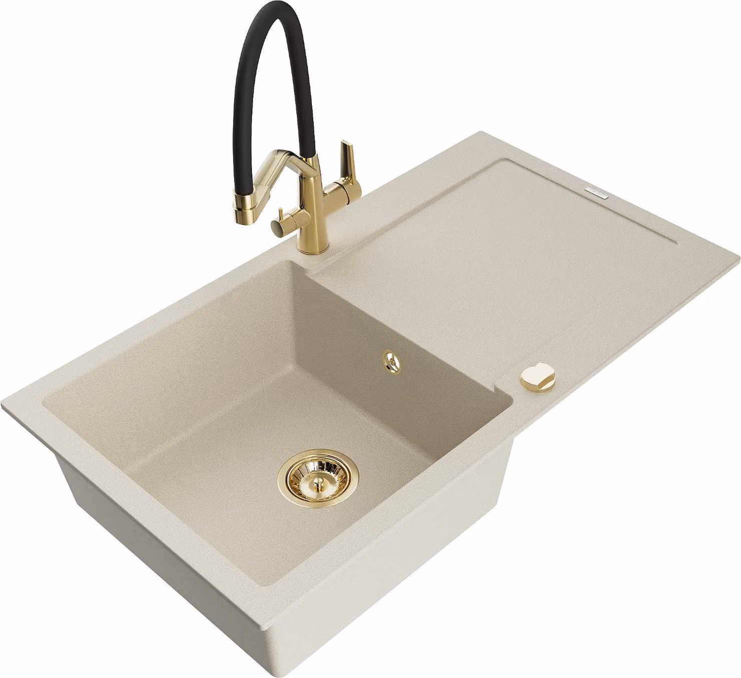 Mexen Leo lavello in granito 1 vasca con scolapiatti e rubinetto Duo, beige - 6501-69-671701-57-G