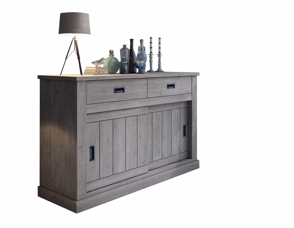 Madia Lupara DMORA Credenza Moderna in Rovere Grigio L 138 x P 50 x H 95 cm – 2