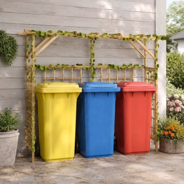 Pergola For 3 Garbage Cans, Made Of Impregnated Pine Wood