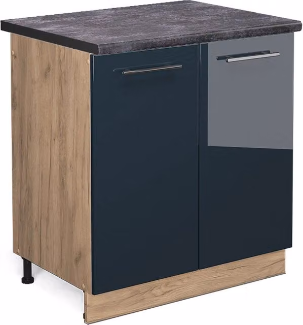 Mobile lavello cucina Fame-Line Blu scuro lucido/Rovere dorato 80 cm, PL Antracite Vicco