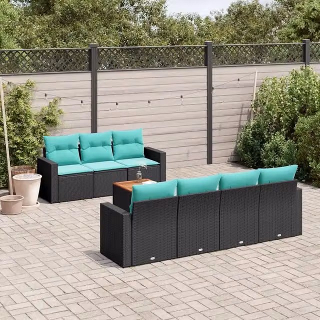 Set Divani da Giardino 8 pz con Cuscini Nero in Polyrattan 3256358