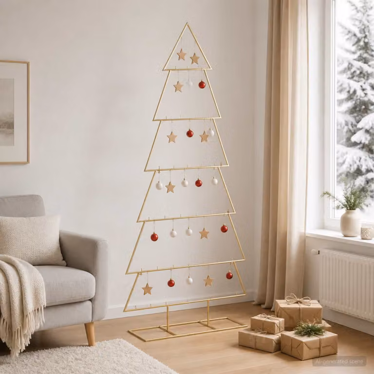 Albero di Natale moderno vidaXL KUOPIO in metallo color oro con supporto, Altezza: 180 cm