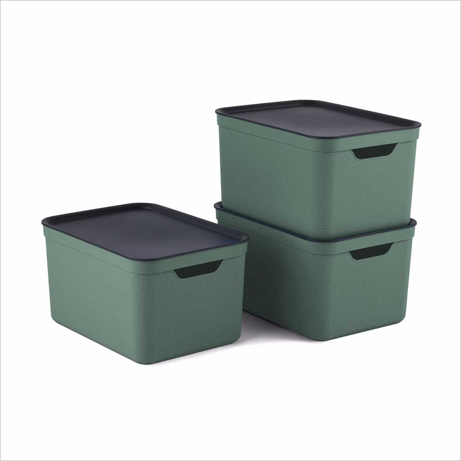 Contenitore Jive con coperchio, capacità 16 litri, set da 3. Contenitori impilabili in formato A4, colore verde