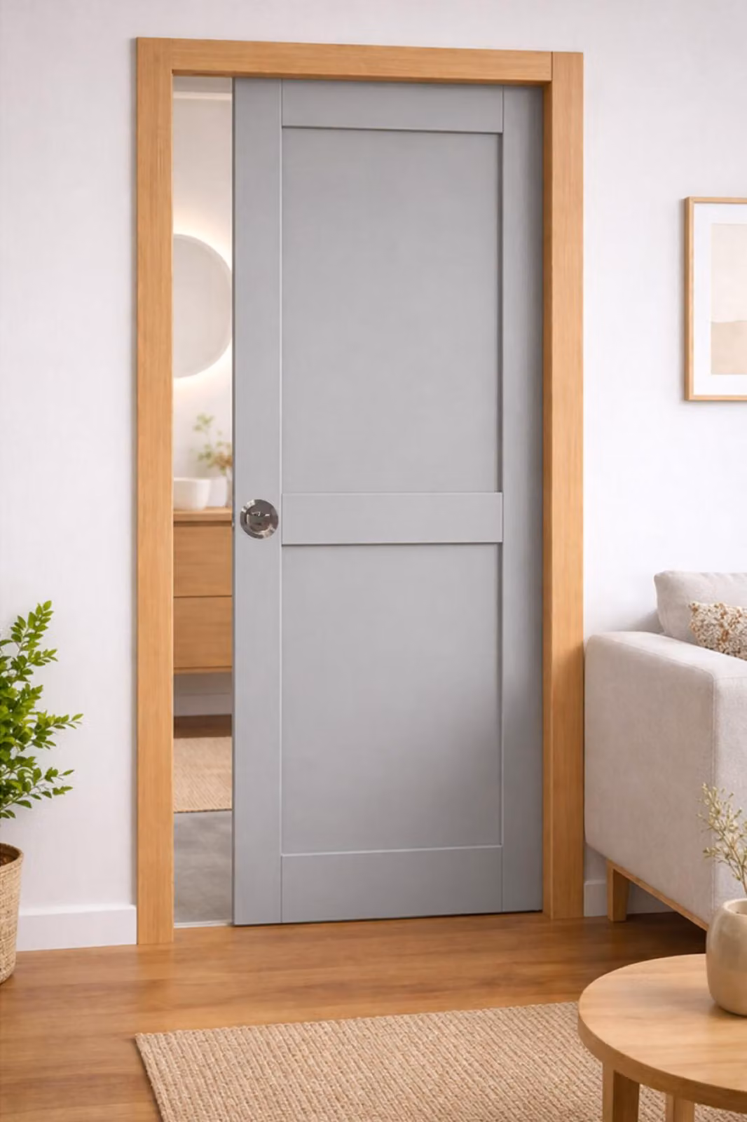 Porta scorrevole Athena Grigio Chiaro 2 Pannelli H204 x L83 cm, a scomparsa, kit finiture Gd Menuserie