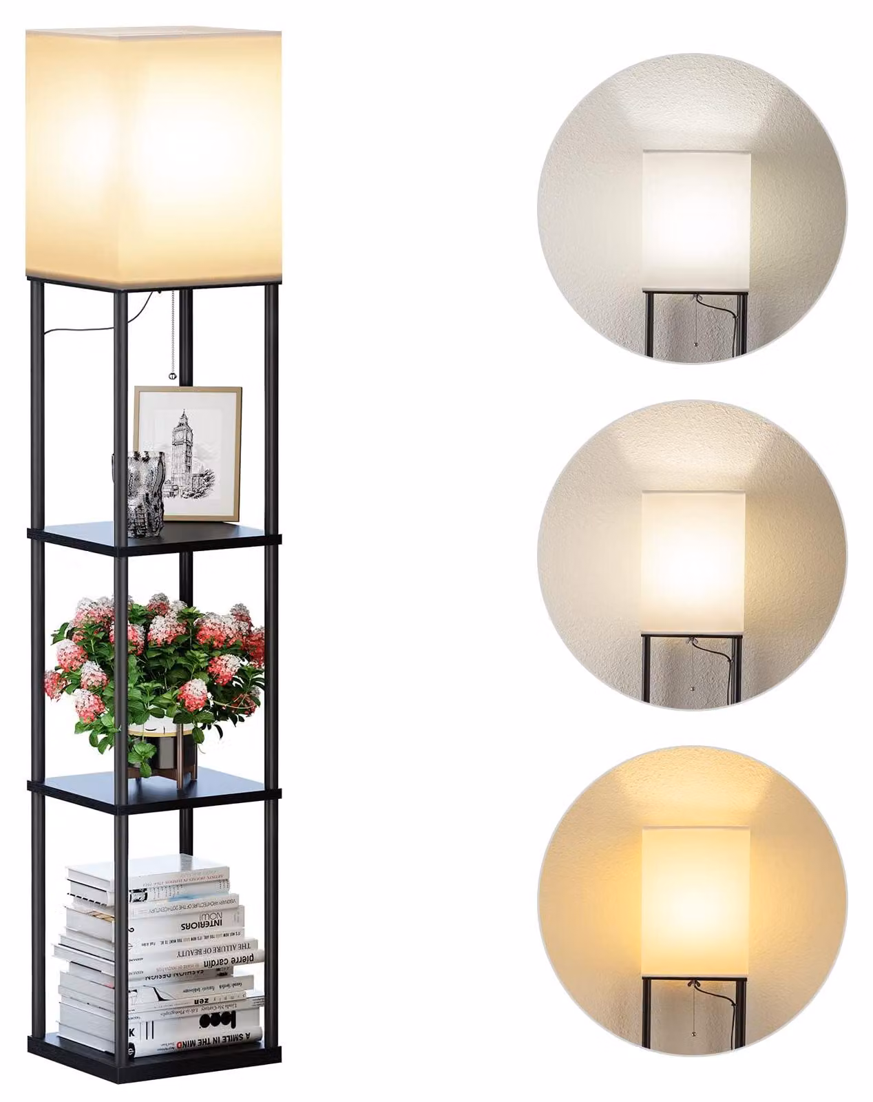 Lampada da terra con 3 ripiani, tecnologia LED, 3 temperature di colore, colore nero