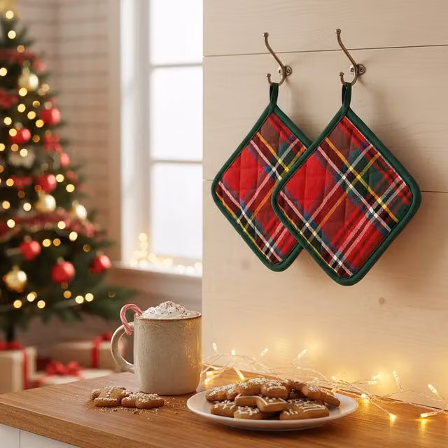 Set di 2 presine in cotone Kasanova con motivo tartan, L 20 x P 20 cm, colori rosso, verde e giallo