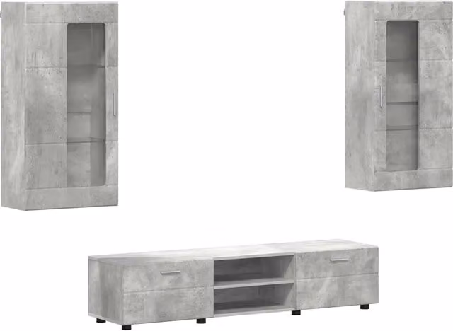 Set mobile TV FLORIN 3 pz | Armadietto TV | Mobile Porta TV Grigio cemento Legno multistrato