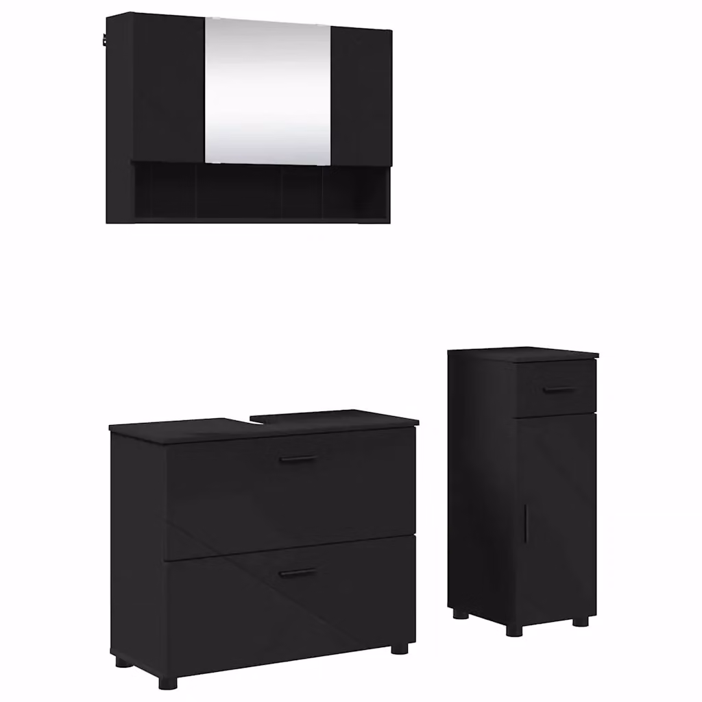 Set di mobili per il bagno moderno vidaXL composto da mobile lavabo, armadietto con specchio e mobile laterale in nero opaco L: 76,5 cm, P: 35 cm, H: 64 cm – 2