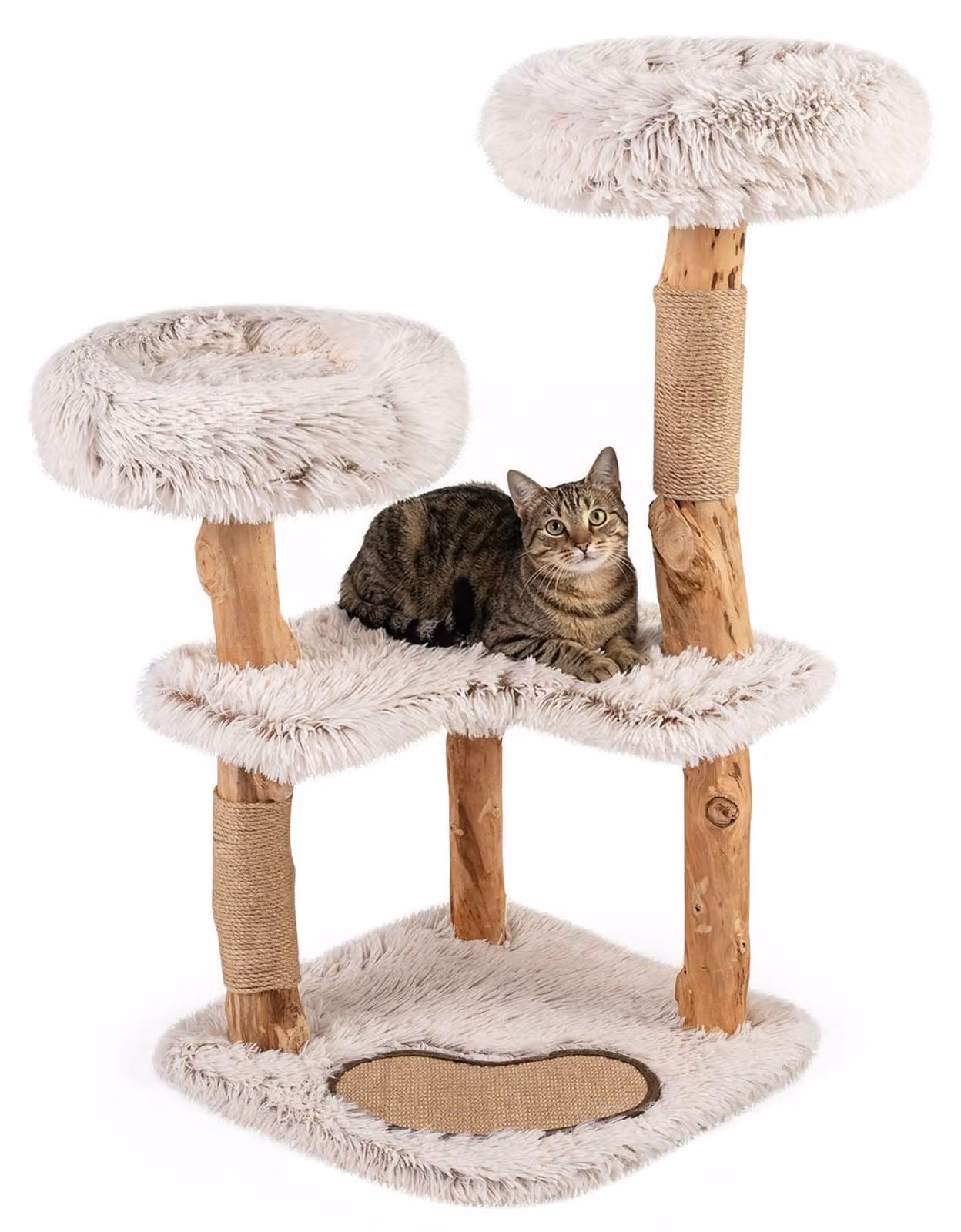 Tiragraffi per gatti con tiragraffi in legno massello e juta, 101 cm