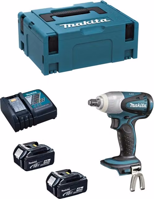 Avvitatore ad impulsi Makita DTW251RMJ con 2 batterie da 4,0 Ah, caricabatterie DC18RC e sistema Makpac 2 – 1