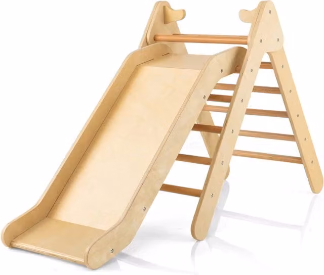 Scivolo per bambini 2 in 1 con triangolo di arrampicata e rampa regolabile in legno naturale beige e marrone L/P/H: 97 x 35 x 26 cm