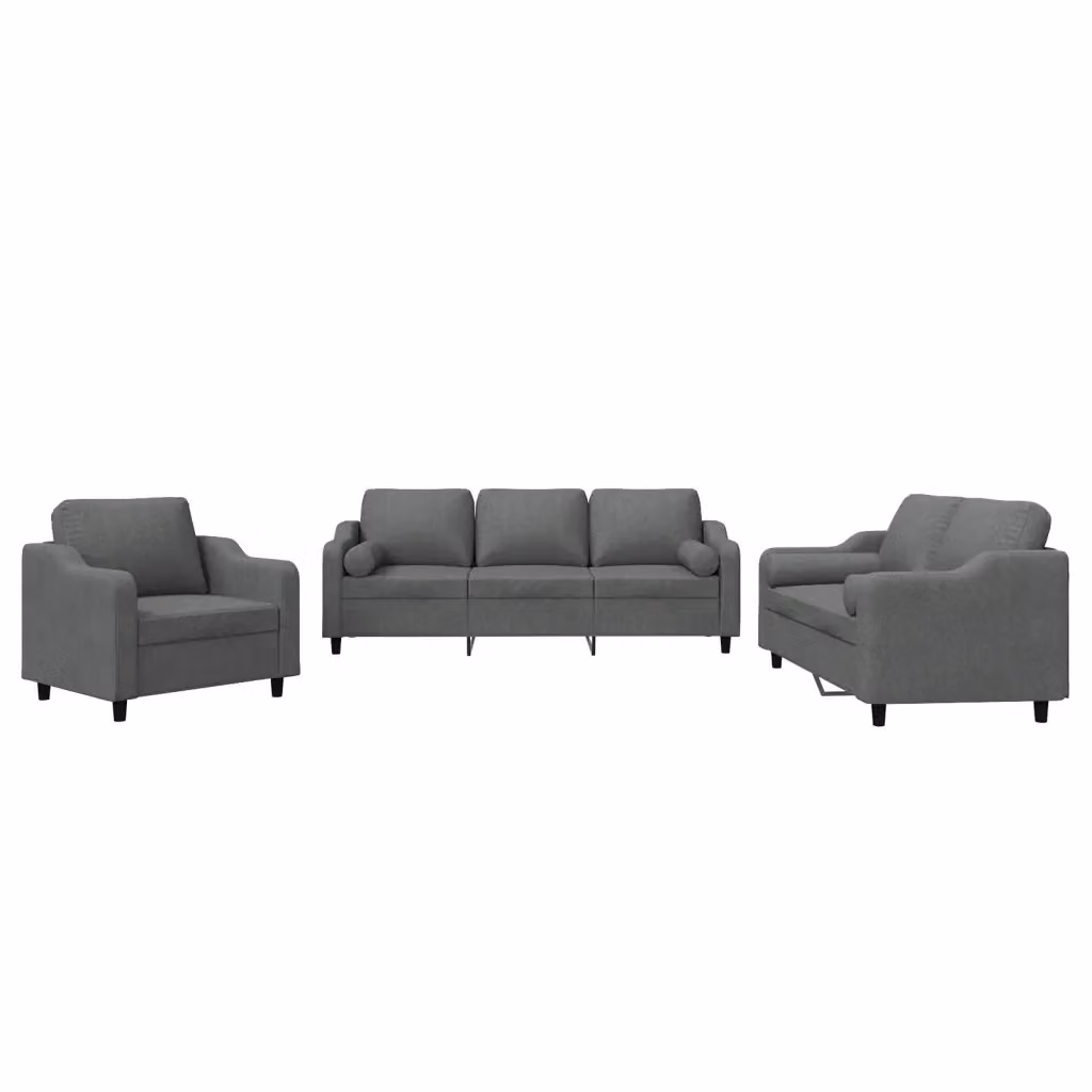 Set di divani vidaXL da 3 pezzi in tessuto grigio con cuscini per soggiorno moderno – 2