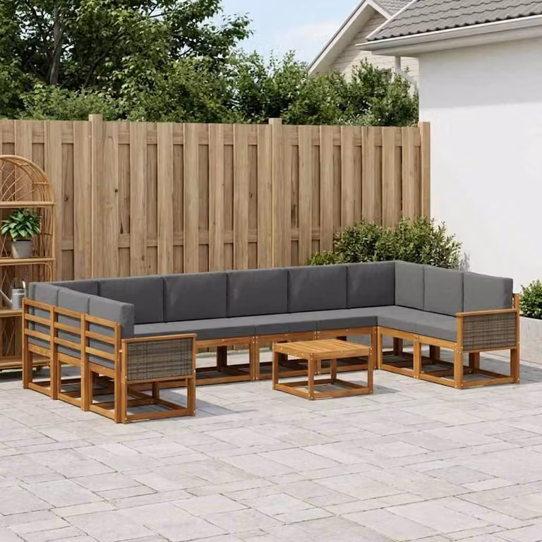 Set di divani da esterno vidaXL 11 pezzi in legno di acacia con cuscini, colore beige e antracite