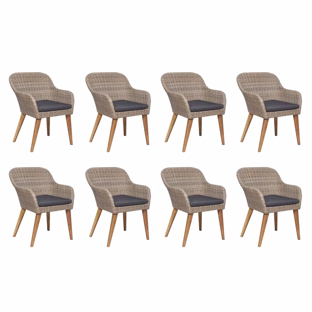 set da pranzo da giardino da 9 pezzi con cuscini in poly rattan