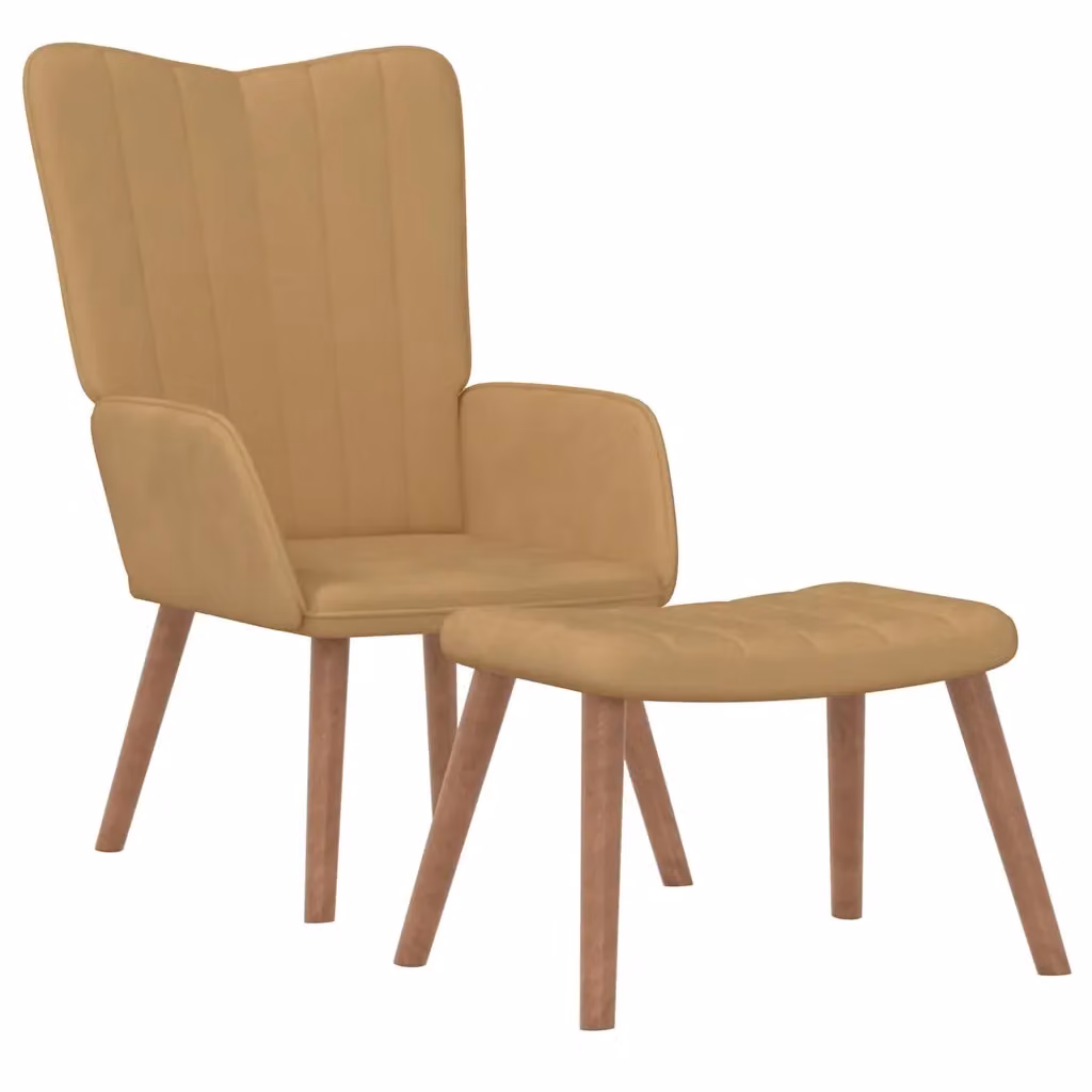 Poltrona Relax con Poggiapiedi in Velluto Marrone con Design Moderno – 2