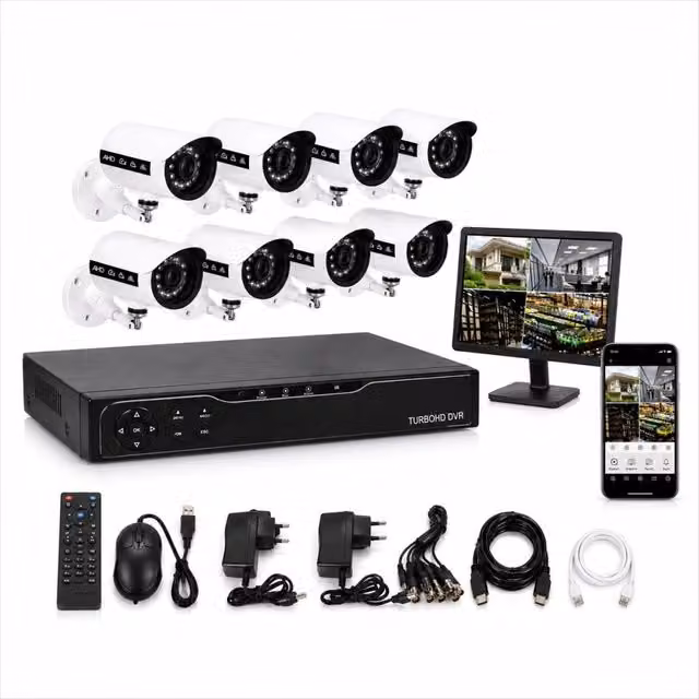 Kit Videosorveglianza AHD con DVR e 8 Telecamere HD Robertagor Bianco con Sistema di Allarme Cablato