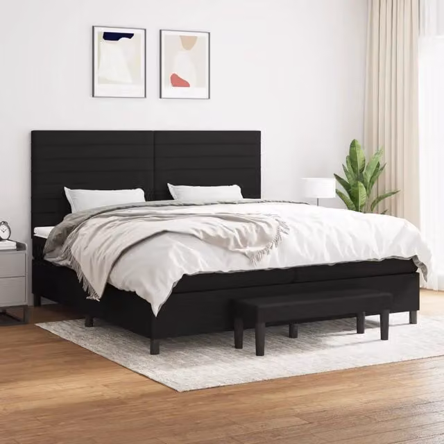 Letto Ibrido vidaXL con Giroletto a Molle e Materasso in Tessuto Nero e Bianco L/P/H: 200 x 200 x 128 cm – 1