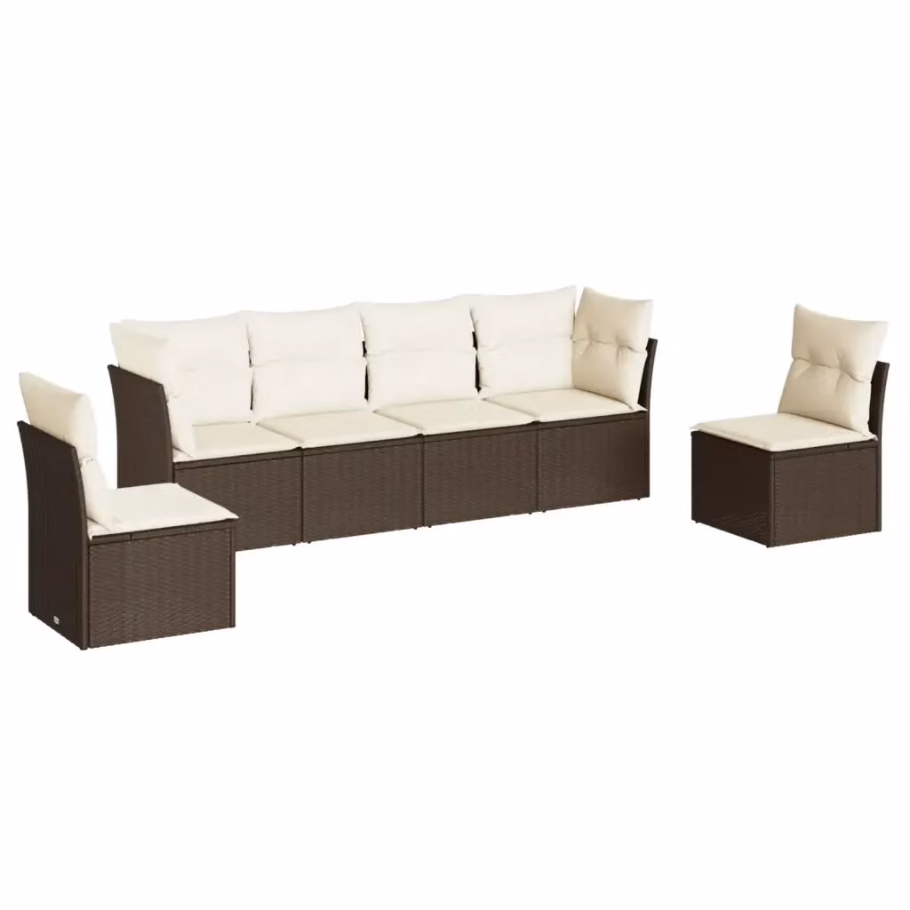 Set Divano da Giardino vidaXL 6 pz a Forma a L con Cuscini Marrone e Bianco in Polyrattan e Metallo – 2