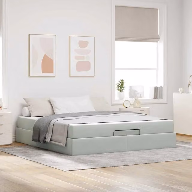 Letto matrimoniale con materasso in schiuma vidaXL in velluto grigio con cassetti L: 180 cm, P: 200 cm, H: 203 cm