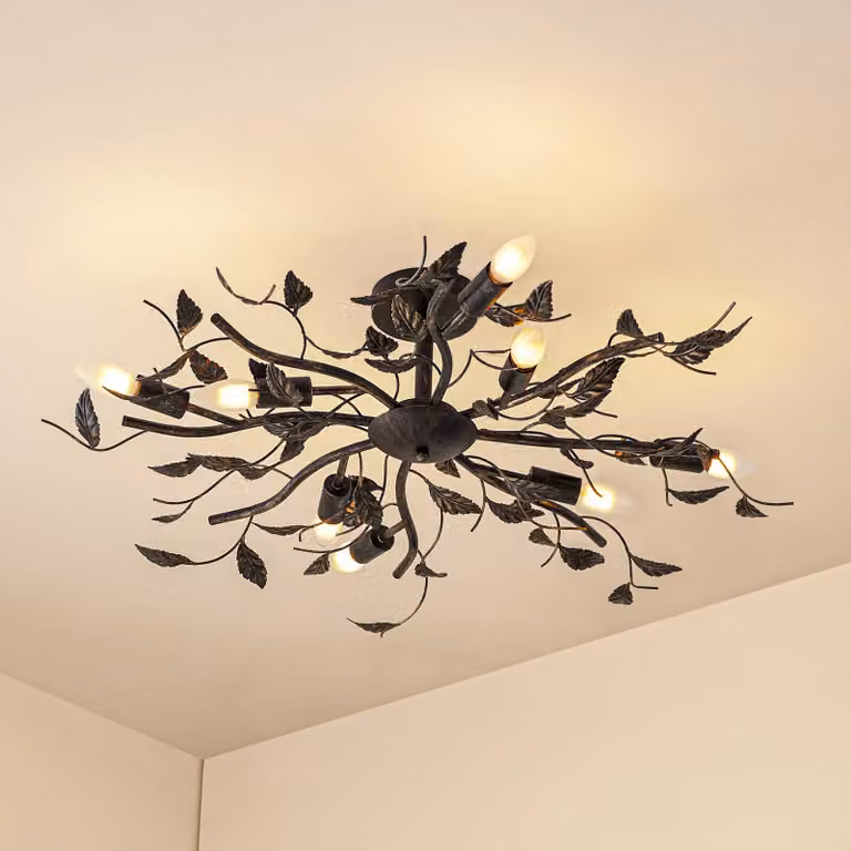 Plafoniera soffitto Yos Lindby, dimmerabile, Nero, Camera da letto, Metallo, Fiorentino, Plafoniera