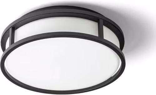 Plafoniera LED Grande da Soffitto in Vetro Opalino e Metallo Nero, Luce Bianca Calda 3000K, 12W, IP44