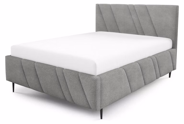 Letto imbottito con contenitore, modello Raiz, colore grigio deserto, dimensioni 160 x 200 cm