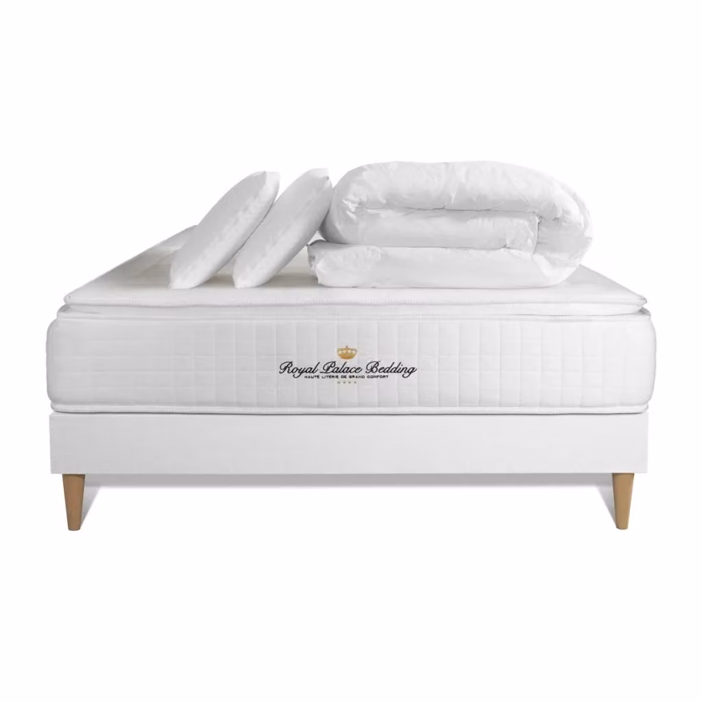 Set letto completo Royal Palace con materasso a molle pocket e memory foam, box spring imbottito e 2 cuscini, colore bianco, L/P: 140 x 200 cm – 2