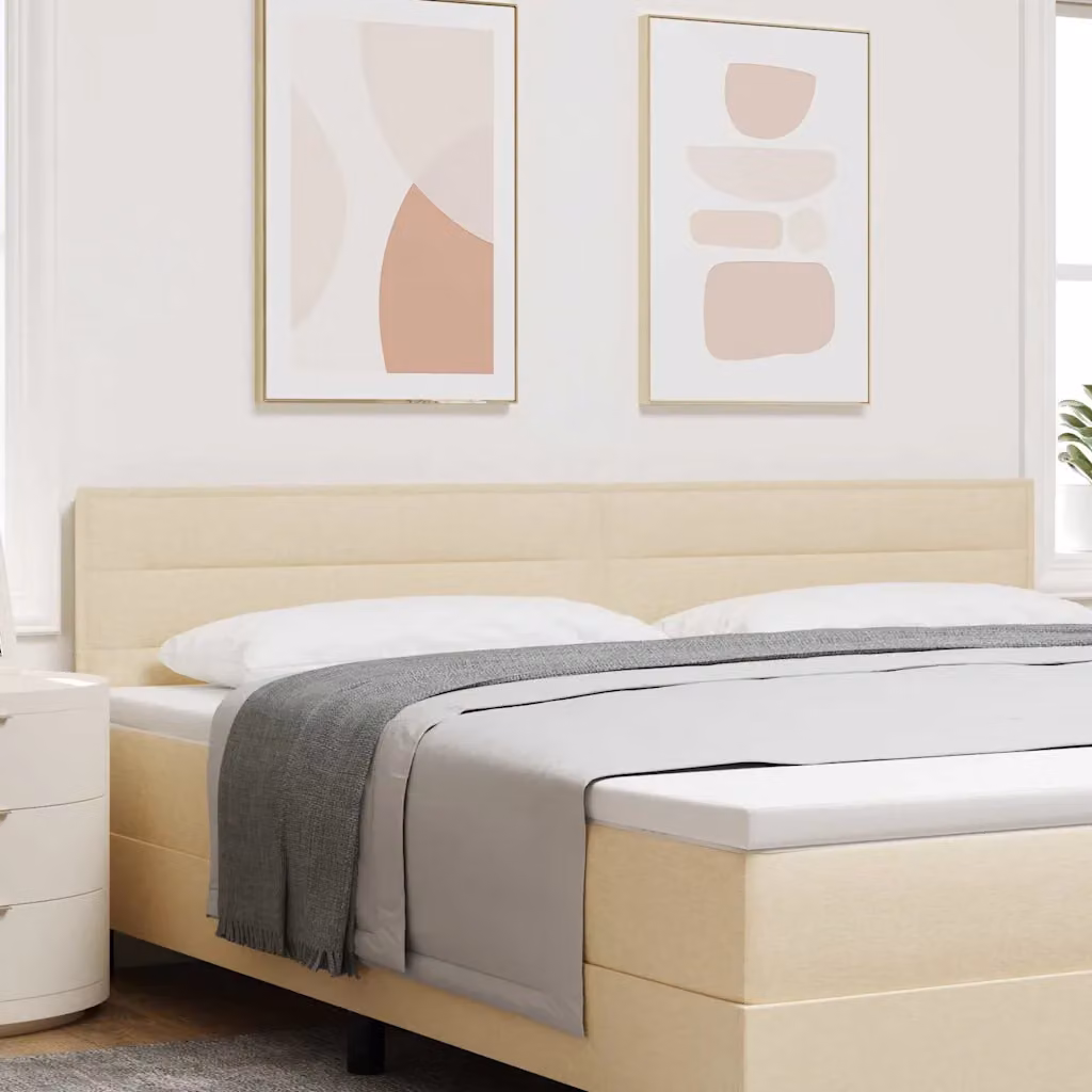 Testiera per letto moderna vidaXL in tessuto beige con struttura in legno di pino, L: 200 cm, H: 88 cm, P: 7 cm