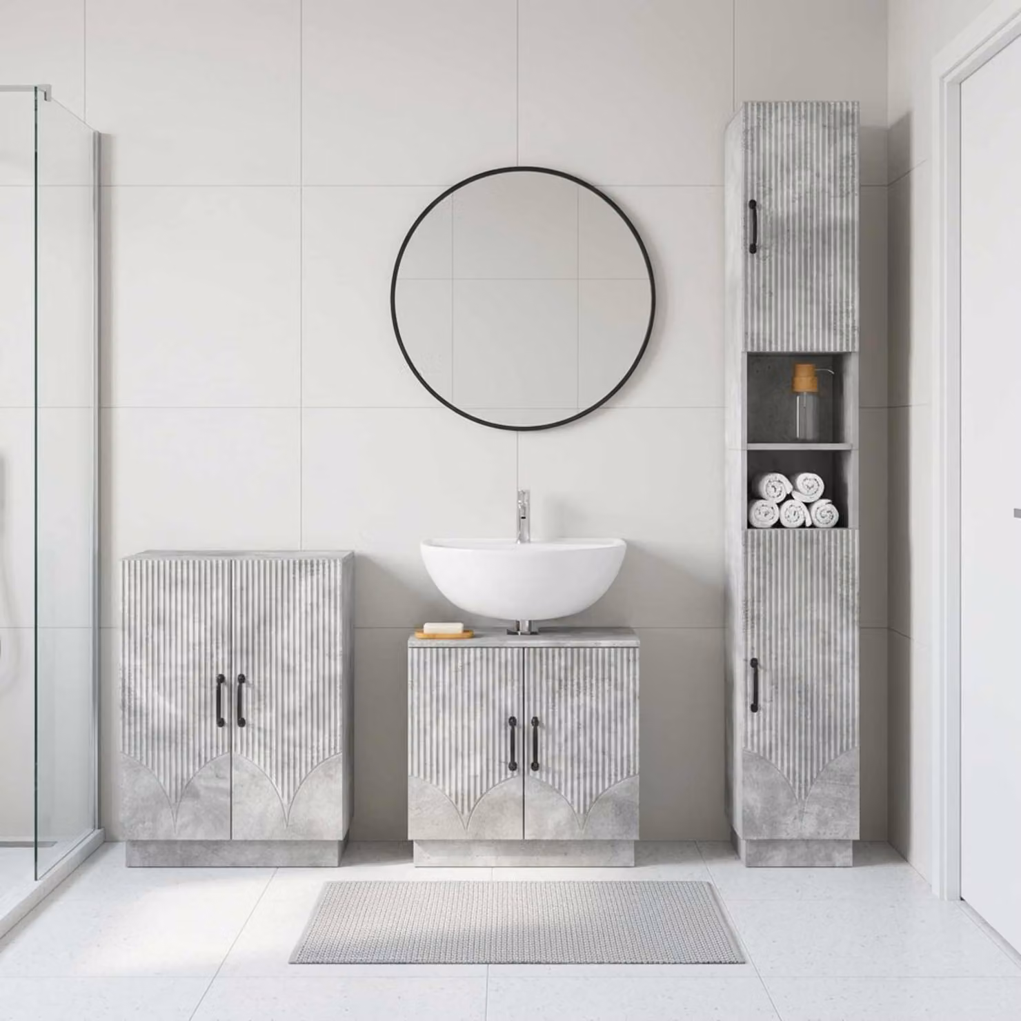 Set di armadietti da bagno 3 pezzi vidaXL HOORN Grigio Cemento con mobile lavabo e pensili moderni in MDF