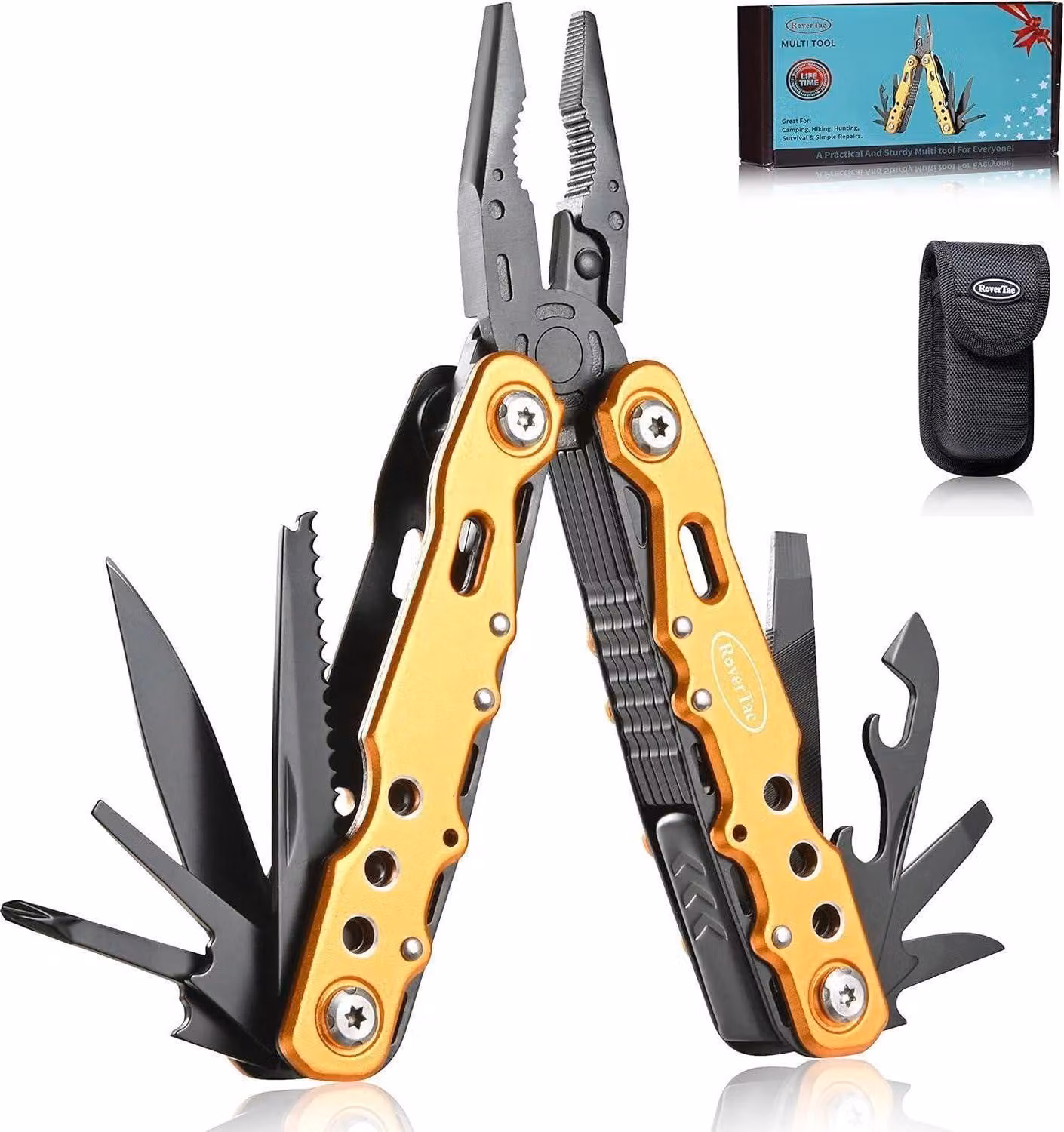 Coltello tascabile multitool pinze cacciavite sega apribottiglie per campeggio sopravvivenza escursioni oro
