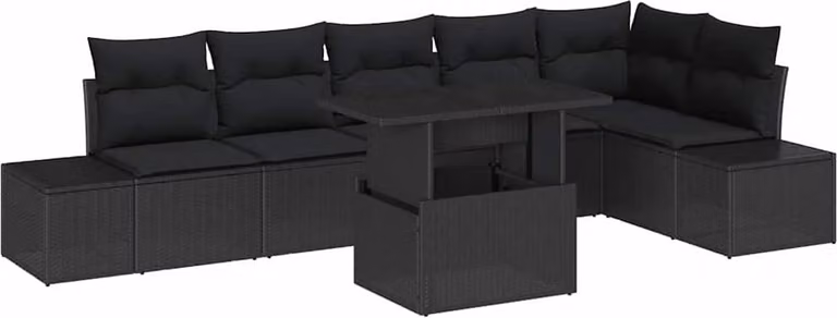 Set Divano da Giardino con archiviazione 7 pcs Nero Poly Rattan