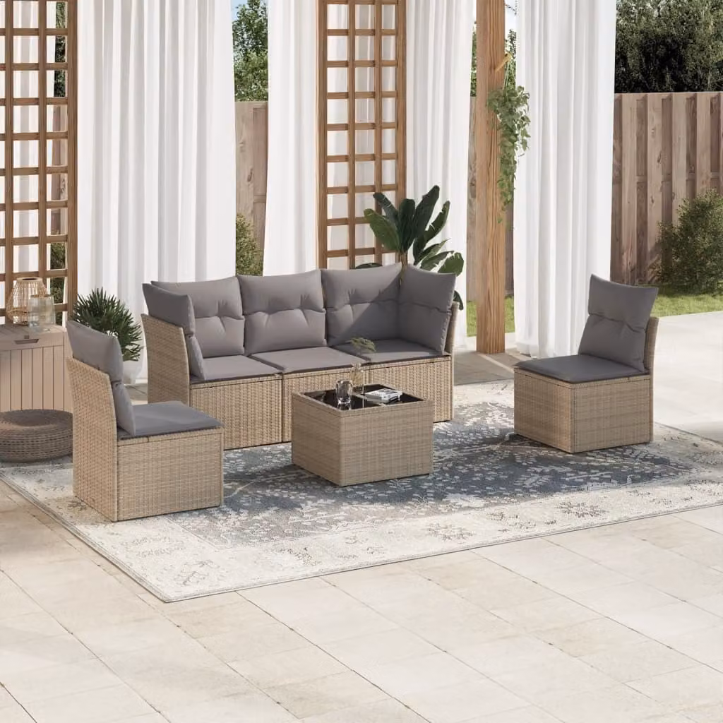 Maison Exclusive - Set Divano da Giardino 6 pz con Cuscini Beige in Polyrattan