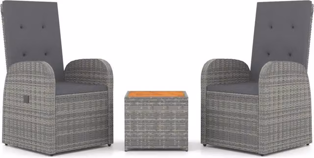 Set Mobili Giardino 3pz | Set Salotto da Giardino Grigio Polyrattan Legno Massello Acacia