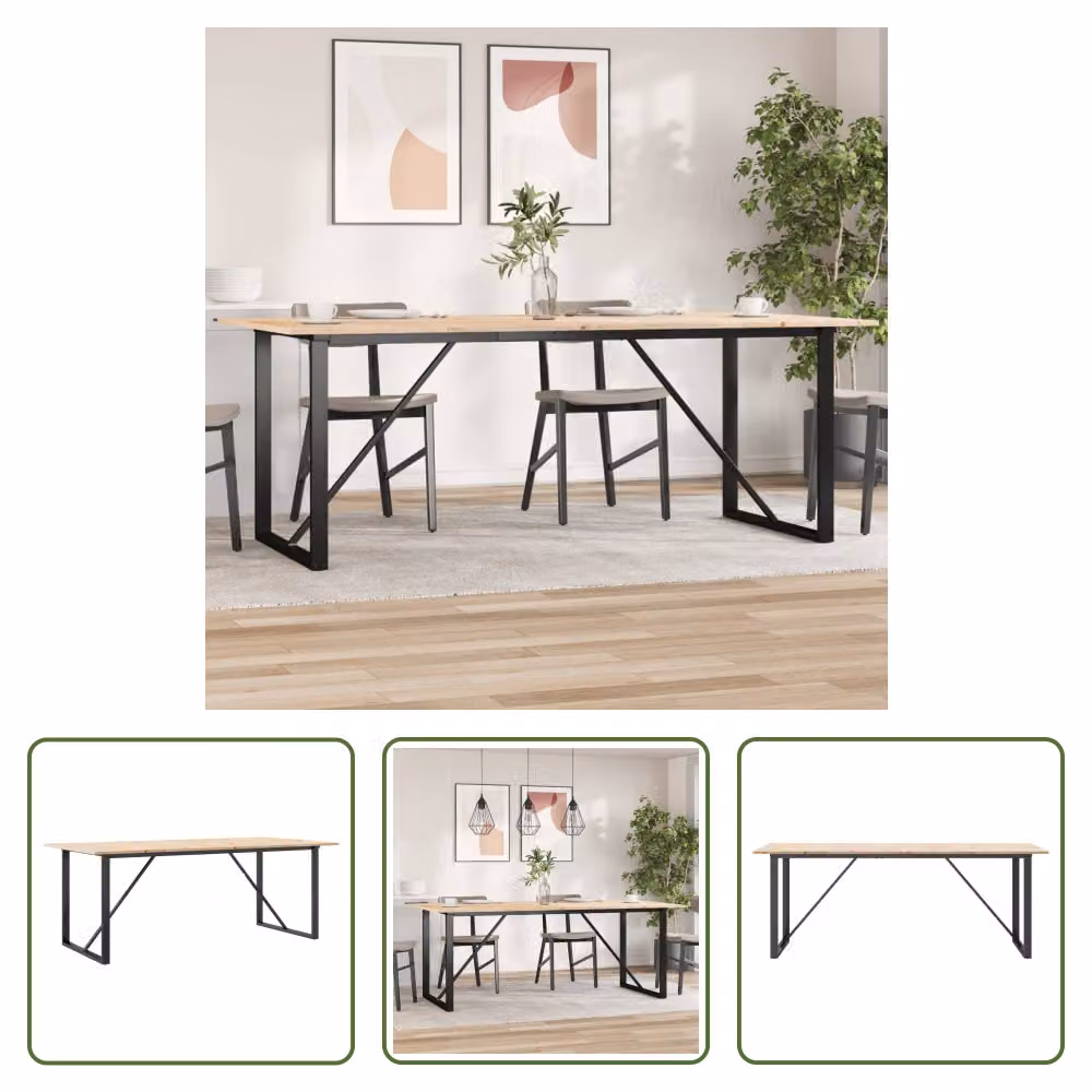 The Living Store Tavolo da pranzo con base a O 200x100x75 cm in legno massello di pino e ghisa