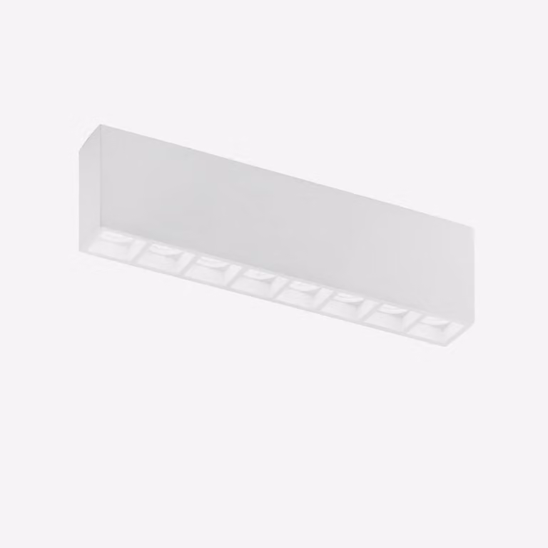 Lampada a soffitto modulare HAPIS, realizzata in gesso bianco verniciabile, dimensioni 39 x 55 x 11 cm.