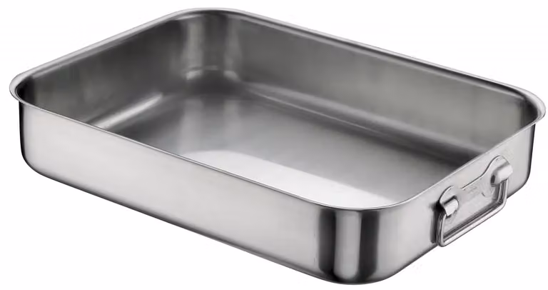 Teglia rettangolare in acciaio inox con maniglie di Pintinox, dim.25x18cm