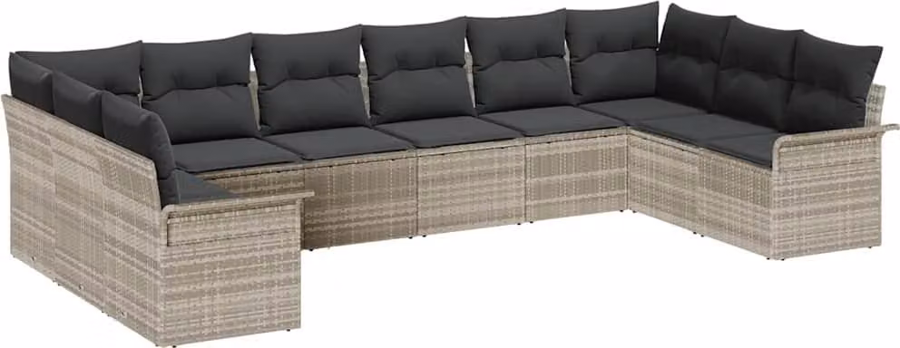 Set Divano da Giardino 10 pcs Grigio chiaro polyrattan