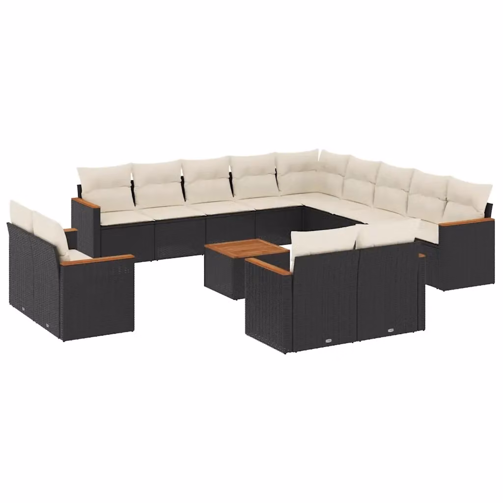 Set di divani da giardino vidaXL a forma di U con cuscini in polyrattan nero e tavolo da caffè coordinato – 2